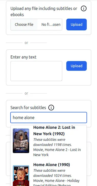 Upload or find content such as movie and series subtitles, books, or articles